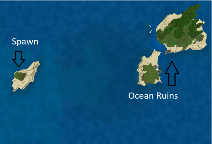 Ocean Ruins on Land Near Spawn Seed